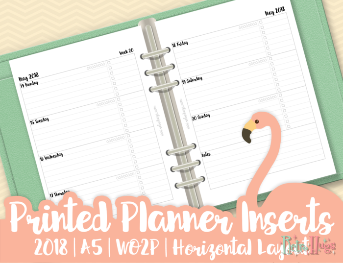 gat zich zorgen maken repetitie Planner Inserts | 2018 | A5 | WO2P (Week On Two Pages) | Horizontal Layout  | Retro Hugs